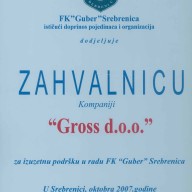 Zahvalnica FK Guber 2007.